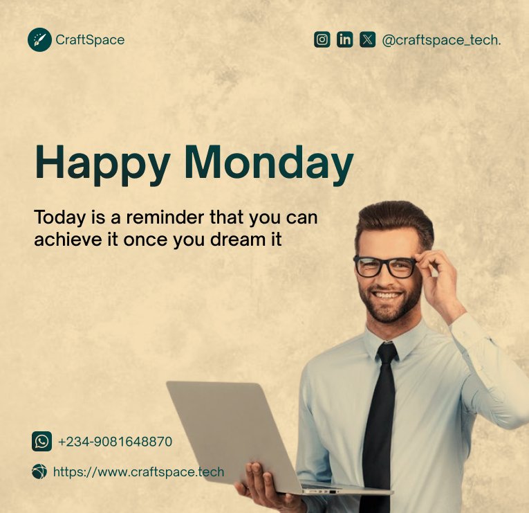 craftspace_tech's tweet photo. #MotivationMonday: Today is a reminder that you can achieve it once you dream it. 
#Welcome to a #new #week of #opportunity.

#digitalbusiness #explorepage https://t.co/kbg2YlvxZQ