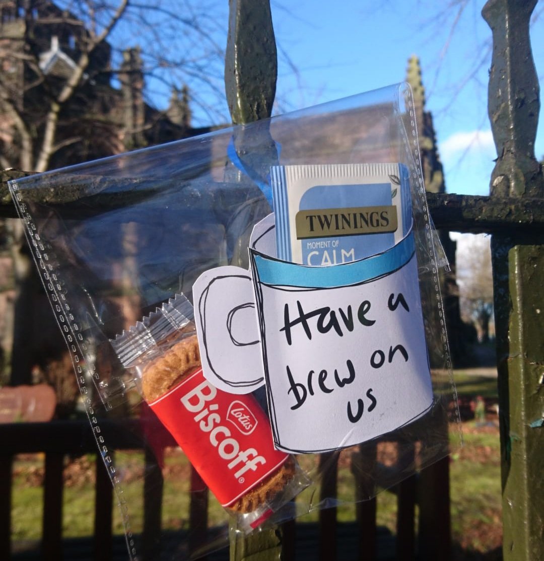 This #BrewMonday, we've placed these little packs around the village for you to help yourself and have a brew and a biscuit on us with someone you care about. 💙