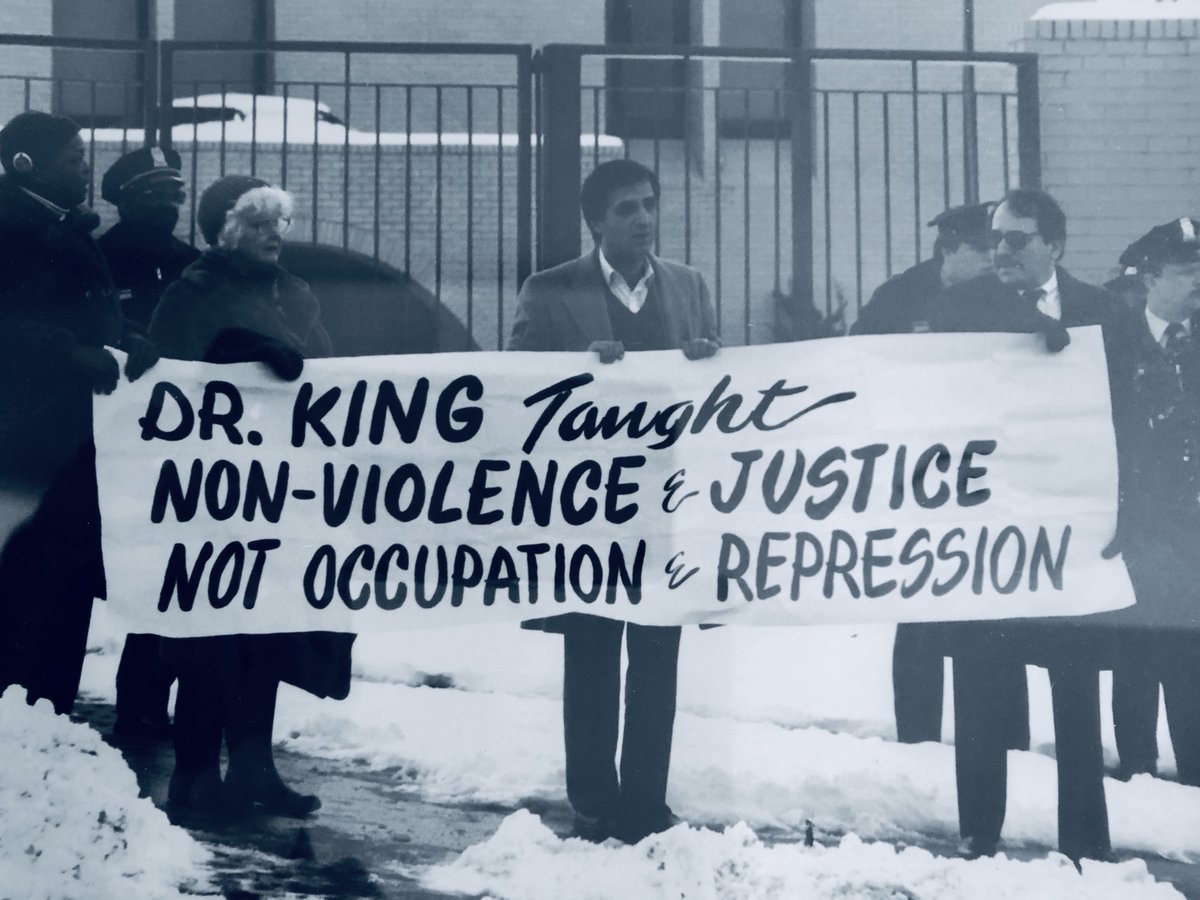 I spent MLK Day 1988 getting arrested at the Israel Embassy. It was the 1st Intifada w/ IDF troops under orders to “break the bones” of stone throwing youth. Israel had the gall to construct an MLK memorial using 100 yr old olive trees they had uprooted from Palestinian land. 1/2