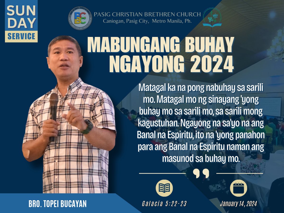Pasig_PBC's tweet photo. Sunday Service | January 14, 2023
๐ ๐๐ผ๐ฝ๐๐๐๐ผ๐๐ ๐ฝ๐๐๐ผ๐ ๐๐๐ผ๐๐๐๐ 2024
Galatians 5:22-23
Speaker: Bro. Topei Bucayan
๐๐๐ญ๐๐ก ๐ญ๐ก๐ ๐๐ฎ๐ฅ๐ฅ ๐ฏ๐ข๐๐๐จ ๐ก๐๐ซ๐: https://t.co/VpQCRV7ru4
#PCBC #pasigCBC #NewYear #FruitOfTheSpirit #Galatians5 #JesusChrist https://t.co/mFxEX2OJRW