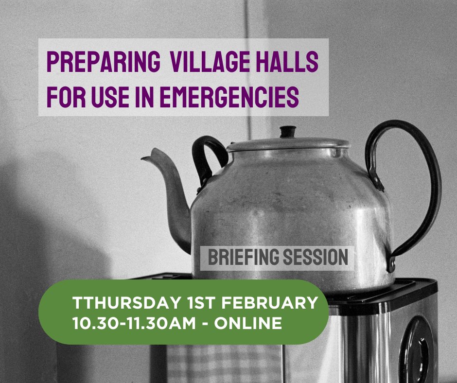 🎟️ EVENT: Preparing your village hall for use in emergencies
📅 1 Feb 10.30-11.30am
💻 Online

Find out how to get ready and what funding exists to support being an emergency centre.

To book email traceymorgan@ca-north.org.uk or call 07919 531712

#villagehalls #Northumberland