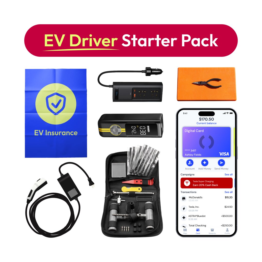 New 2 EVs? Essential accessories to get started: 🛡️ EV insurance, 📱 mobile charge cord, power inverter (to use your car’s battery), tire inflator &amp; repair kit, ❄️ battery heater (for cold climates) … and the Bluedot app, of course! #EVAccessories #MustHaves