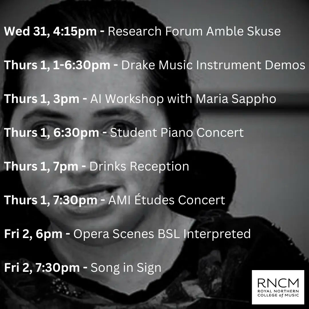 MANCHESTER! 31 JAN - 2 FEB Not. To. Be. Missed Talks, workshops, concerts...free drinks @Drake_Music @ahrcpress @rncmlive #Disability #NewMusic #Musicology #AI #Festival #Concert #MusicTech #BSL