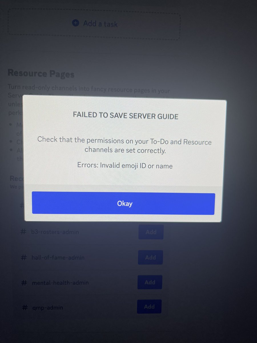 andyfact180's tweet photo. @discord_support I’m setting up onboarding and when I add the recommended Resource Pages I get 2 errors. Please help. I can’t find solutions anywhere. https://t.co/vV6qrtoIIa