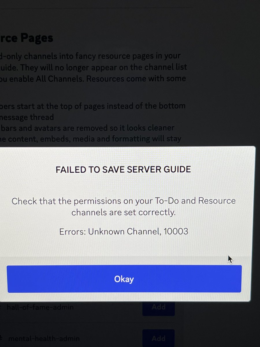 andyfact180's tweet photo. @discord_support I’m setting up onboarding and when I add the recommended Resource Pages I get 2 errors. Please help. I can’t find solutions anywhere. https://t.co/vV6qrtoIIa