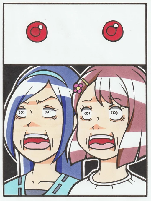赤い丸を2つ描くと 凄い怖くなります 
