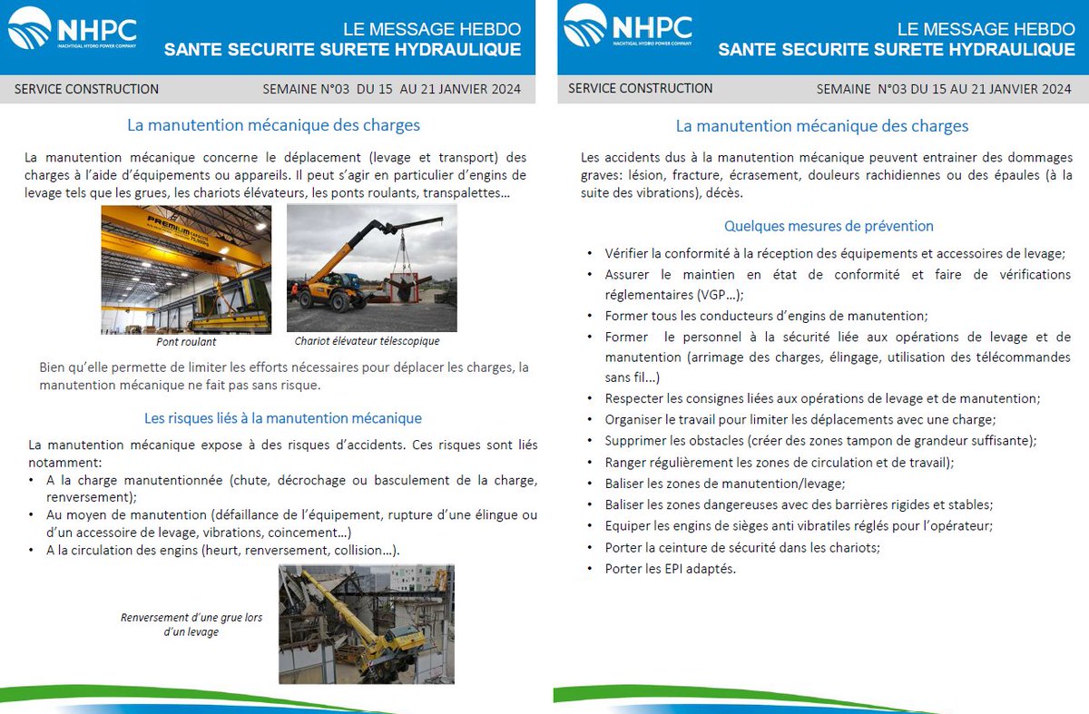 NHPC_Officiel's tweet photo. [𝗠𝗘𝗦𝗦𝗔𝗚𝗘 𝗛𝗘𝗕𝗗𝗢𝗠𝗔𝗗𝗔𝗜𝗥𝗘 𝗦𝗔𝗡𝗧𝗘́ 𝗘𝗧 𝗦𝗘́𝗖𝗨𝗥𝗜𝗧𝗘́]

Découvrez dans ce nouveau Message Hebdo Santé Sécurité ce que c'est que la manutention mécanique des charges.

#AménagementHydroélectrique #Nachtigal #NHPC #Energie #MHSS #Santé #Sécurité https://t.co/DeVTJsIAux