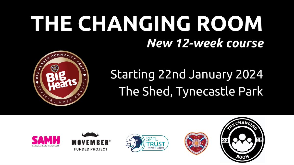 🔙 The Changing Room's new 12-week course. For men aged 30-64, using the power of football to encourage men to talk about their mental health. 🗣️ 📅 Mondays ⌚ 6pm - 7.30pm 📍 Tynecastle Park Register your interest ↘️ bighearts.org.uk/programmes/the…