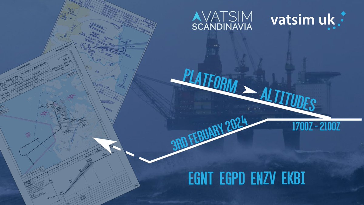 vatsimuk's tweet photo. VATSIM Scandinavia and VATSIM UK are pleased to announce our next joint event Platform Altitudes! 

Join us by crossing the North Sea between the oil capitals of Aberdeen and Stavanger alongside Billund and Newcastle on 3rd February between 1700-2100z. https://t.co/zAwKGWCxSc