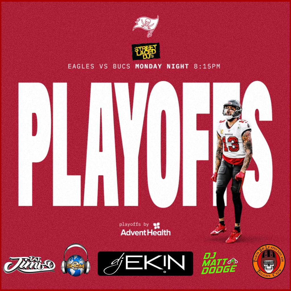 Raise the Flags🏴‍☠️, #BucsNation! It’s #GameDay! Meet us on #BucsBeach as <a href="/DJJIMIO/">DJ JIMI O</a> &amp; <a href="/djshizm/">DJ Shizm</a> start the party at 4:30p! @djekin on in-game hosting/DJ vibes! <a href="/DJMattDodge/">DJ Matt Dodge</a> is rockin’ the Leatherheads Tailgate on Ohio Ave! <a href="/Buccaneers/">Tampa Bay Buccaneers</a> battle <a href="/Eagles/">Philadelphia Eagles</a> at 8:15p on @abcactionnews #GoBucs