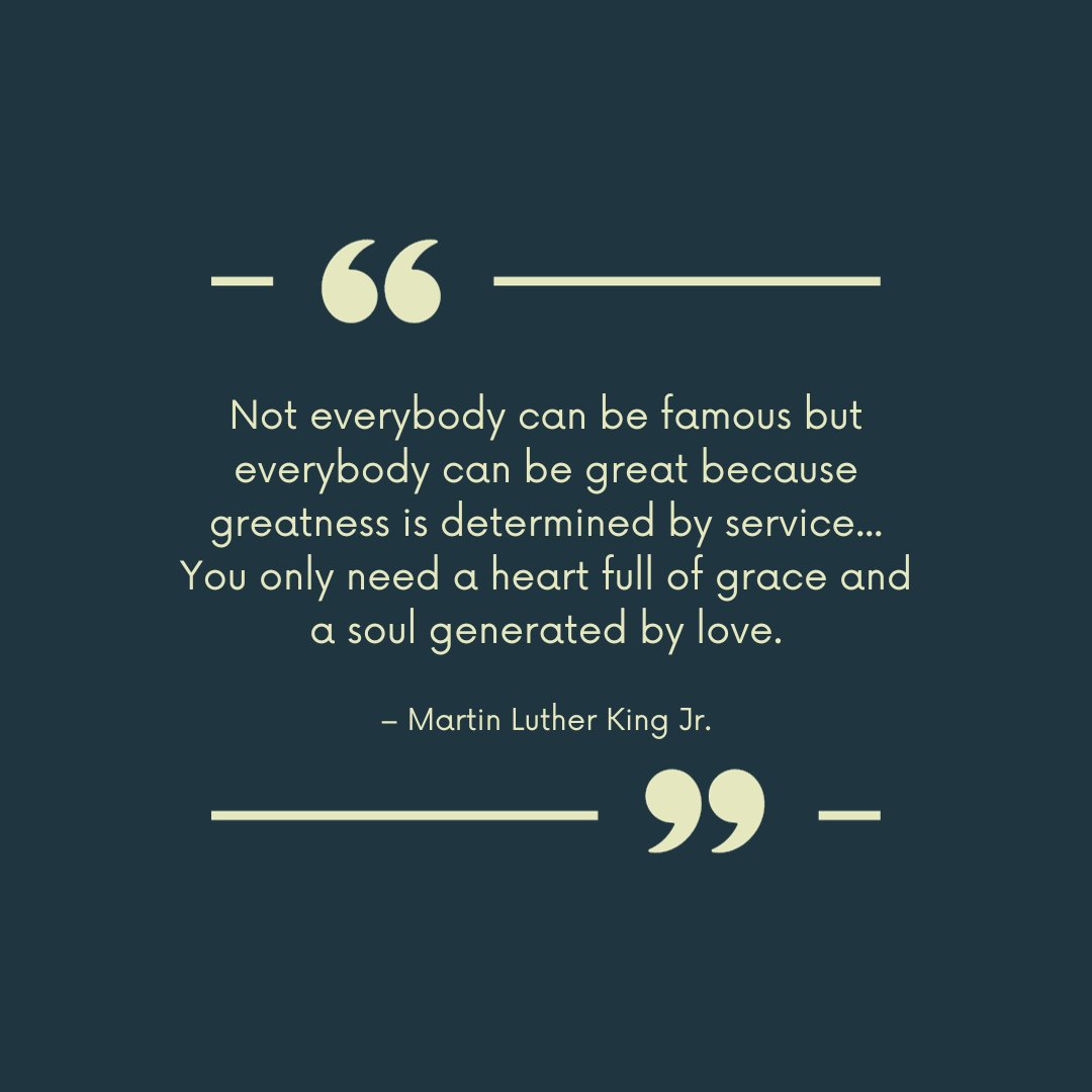 “Not everybody can be famous but everybody can be great, because greatness is determined by service. You only need a heart full of grace and a soul generated by love.” ― Martin Luther King Jr.

#MLKDay #serveothers #caregiversupport #LegacyCorps #militaryfamilies #veterans