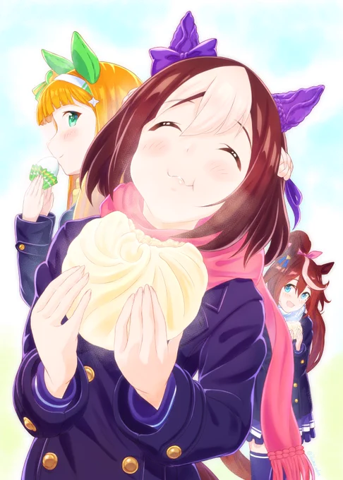 えんどーさん主催、『ウマ娘もぐもぐ合同』にお邪魔させて頂きました。多くのウマ娘さん達らしい"もぐもぐ"表現が味わえます、、!メロンブックスで冊子を手に、多く方のえがいた、ウマ娘ワールドを楽しんでくださいな。#ウマ娘 #スペシャルウィーク #サイレンススズカ #トウカイテイオー… 
