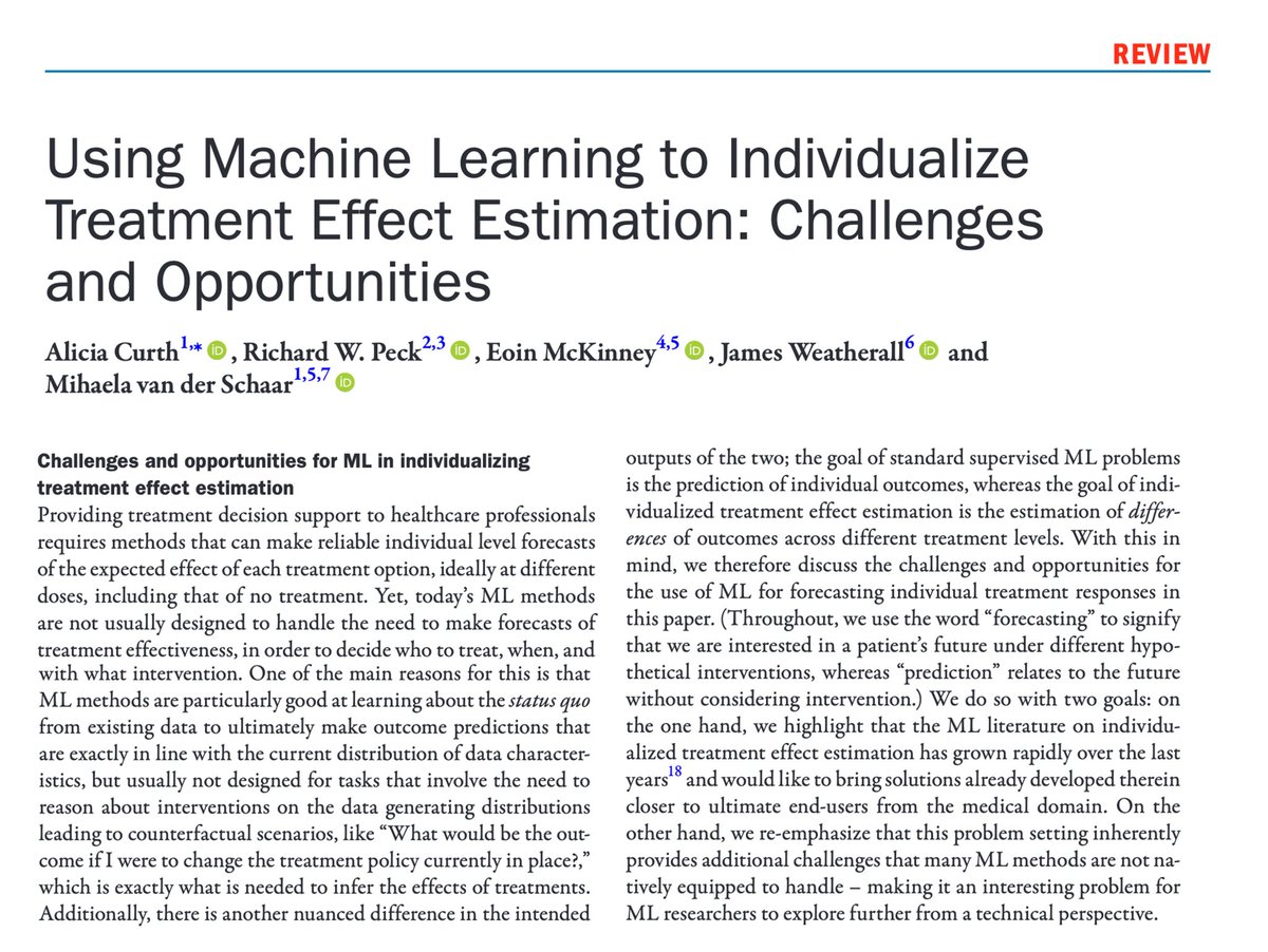 I spent the first 2.5 years of my PhD on the question “What makes individualised treatment effect estimation an interesting Machine Learning problem (and how do we best solve it)?”. Super excited that a review of lots of things we learned along the way was accepted into…  1/8