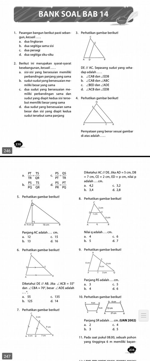 rasya_belajar's tweet image. [H - 106 SNBT 2024]

Subtes : PK/PM
Materi : 40 soal materi kesebangunan

Seperti biasa kunci jawaban ada di reply ya!

Soal part 1