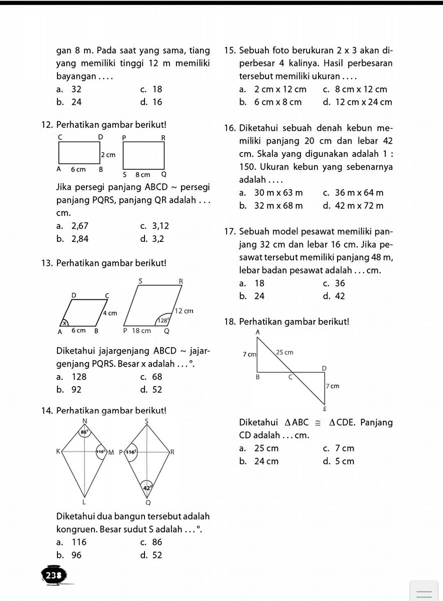 rasya_belajar's tweet image. [H - 106 SNBT 2024]

Subtes : PK/PM
Materi : 40 soal materi kesebangunan

Seperti biasa kunci jawaban ada di reply ya!

Soal part 1