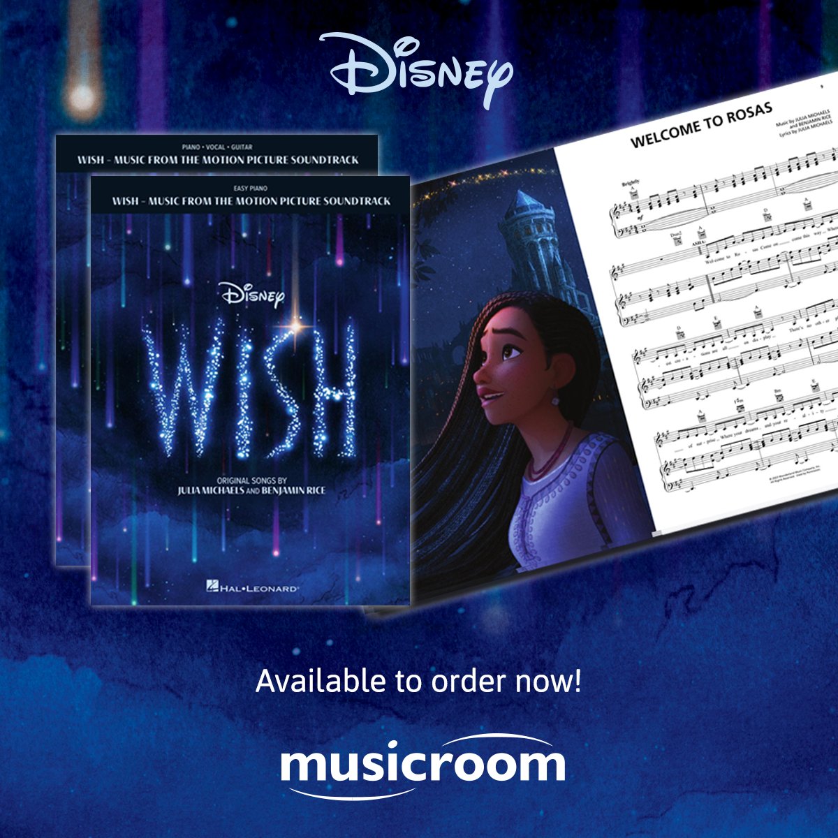 The latest animated musical film from @Disney, Wish, was released in cinemas this past November. The official souvenir songbooks are now available to order, featuring full-colour scenes and seven songs from the soundtrack. Get your copy here: musicroom.com/disney-wish/