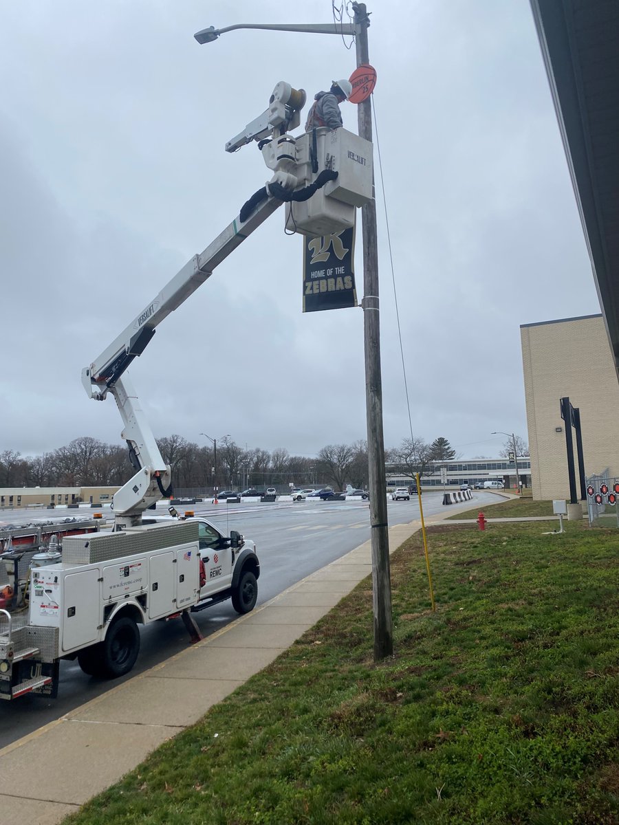 Thanks to a couple of the linemen, the basketballs are hung up at Rochester High School!
#LightingThePath