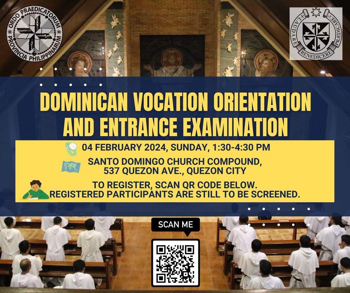 DominicansPHVoc's tweet photo. 🤔🙋‍♂️👉 Do you want to know more about the Dominicans (Order of Preachers)? Register now! Check picture below. 😀 https://t.co/qb5gX83xQ7