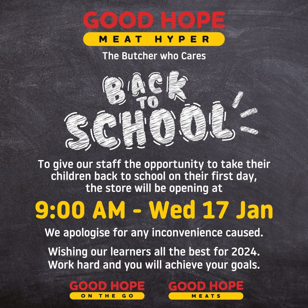 To give our staff the opportunity to take their children back to school on their first day, the store will be opening at 9:00 am on Wednesday 17th January 2024. 

 #childrenseducation #familyfirst #businesssupportfamily