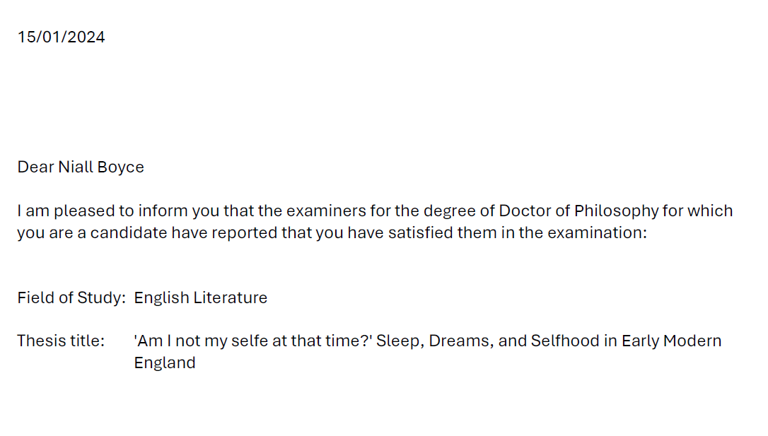 A very welcome email from @BirkbeckUoL / @birkbeck_ETC. #PhDone #medhums