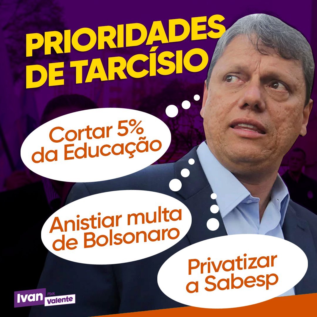 IvanValente's tweet photo. O governador bolsonarista de São Paulo não sabe o que faz para "seguir" a agenda política do chefe. Despreza a educação, é contra câmeras operacionais na polícia, quer privatizar trens, metrô e Sabesp. São Paulo não merecia isso! https://t.co/ovbPKlsdNx