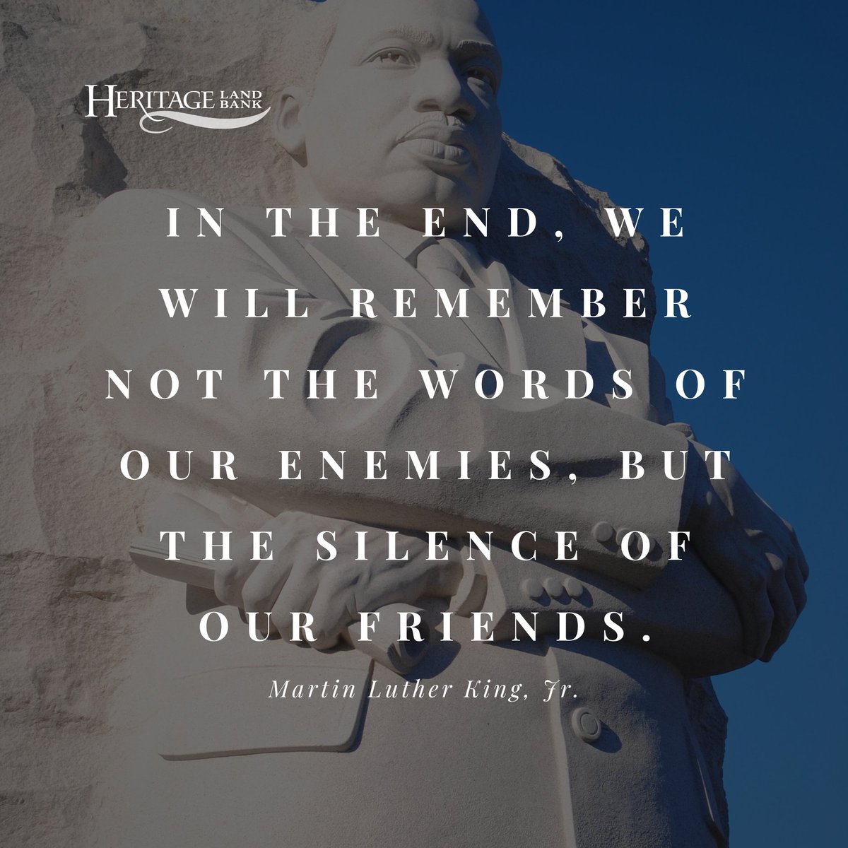 On this MLK Jr. Day, Heritage Land Bank celebrates his enduring spirit of justice, equality, and community. Let's reflect on Dr. King's vision and continue cultivating a future rooted in unity. 🇺🇸 #MLKDay