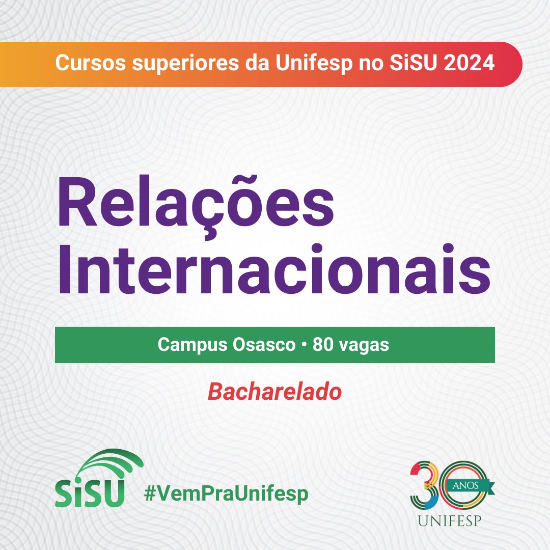unifesp's tweet photo. 🌎🤝 O curso de Relações Internacionais contempla diversas áreas, além de concentrar estudos das relações entre os países, bem como os seus impactos nos assuntos mundiais. Saiba mais em: https://t.co/P3jmnyESZH. #unifesp #somosunifesp #sisu #VemPraUnifesp https://t.co/6cByuBaxRj