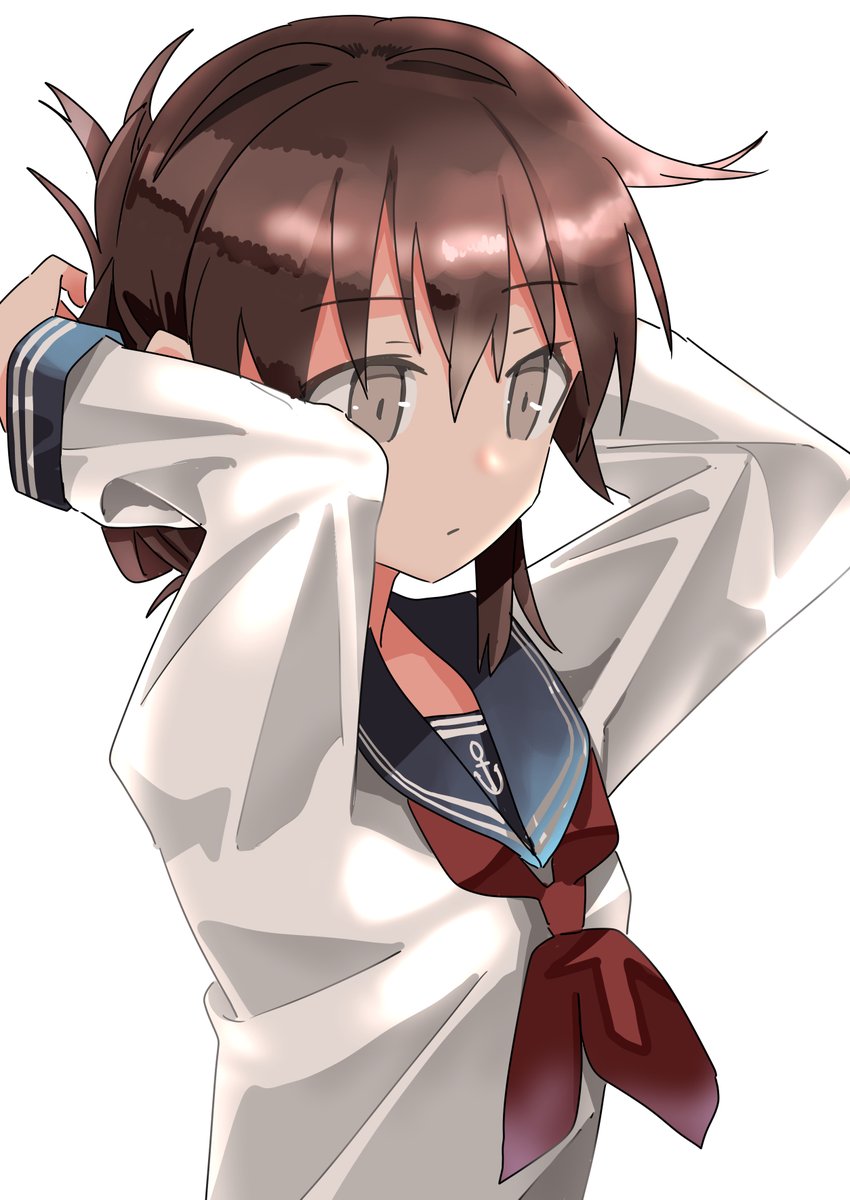 inazuma (kancolle) 1girl solo brown hair school uniform serafuku folded ponytail neckerchief  illustration images