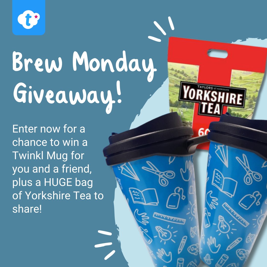 🫖 Make every Monday #BrewMonday with this amazing Giveaway! 🫖

We’re giving you the chance to win a NEWLY DESIGNED Twinkl Mug for you and your teaching bestie, plus a huge bag of Yorkshire Tea for you to share!

For a chance to win simply:
☕ Follow <a href="/twinklresources/">Twinkl Resources</a>
☕ Reshare