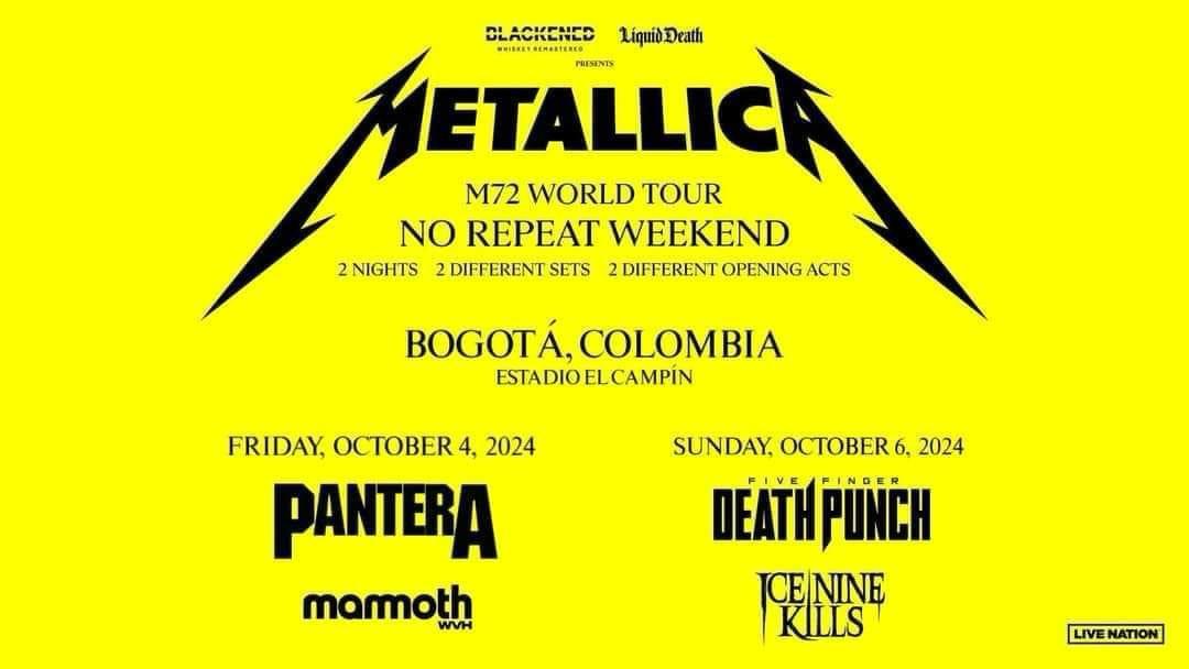 henryrage's tweet photo. Será esto real? @Metallica con @Pantera #deathpunch #marmoth #IceNineKills 2 noches, 2 sets diferentes y 2 bandas diferentes como teloneras en Bogotá? Iiiichhhh que gonoooorreeaaaa! https://t.co/wCgvhE70wj
