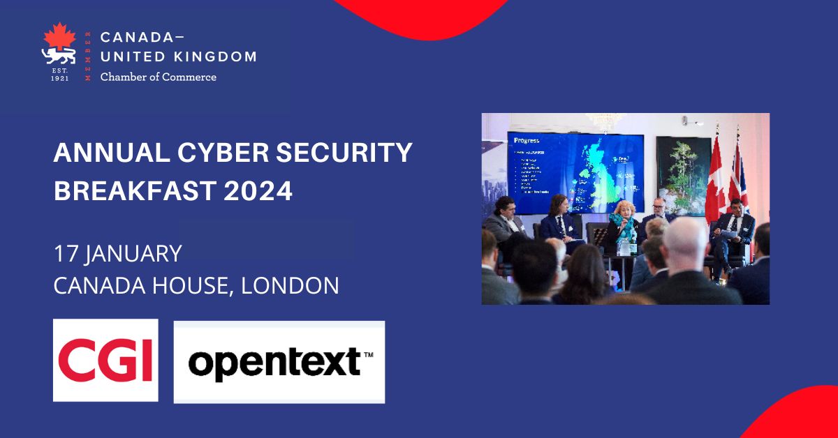 Join us this WEDNESDAY for the 11th Annual Cyber Security Panel &amp; Breakfast hosted by the Canada-UK Chamber of Commerce with <a href="/OpenText/">OpenText</a> and <a href="/CGI_Global/">CGI Global</a>! 

Don't miss out on this incredible opportunity to hear thought leaders! Register here: lnkd.in/eEnG9Ras
