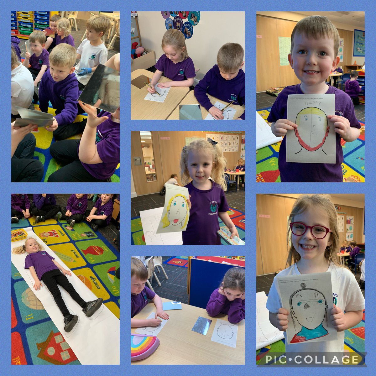 Last week @KPS_Primary1D started learning about symmetry. We explored our own reflections using mirrors. We then drew our faces to help us understand what symmetry means.
