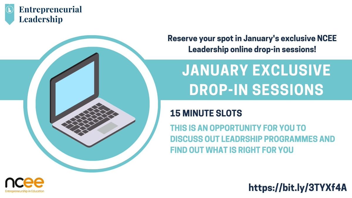 nceeUK's tweet photo. Secure your spot before it's too late for an exclusive January drop-in session tailored for those interested in NCEE Leadership programmes: https://t.co/9SiYrFcEl9

#EntrepreneurialLeadership #Entrepreneurial #Leadership #LeadershipOpportunity #BookNow #LeadershipProgrammes https://t.co/WKrHkMYXVk