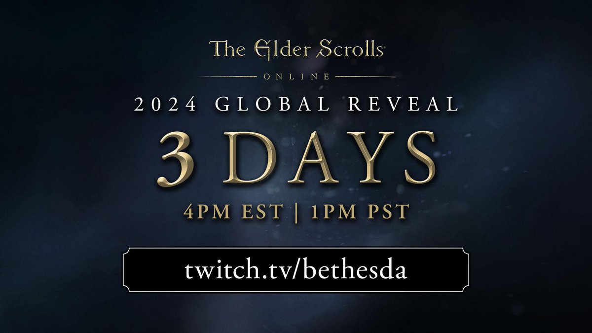 TESOnline's tweet photo. We're just three days away from the 2024 #ESOGlobalReveal! What are you hoping to see? 
https://t.co/Z1zWcmjx4k https://t.co/w1yWTA9gTk