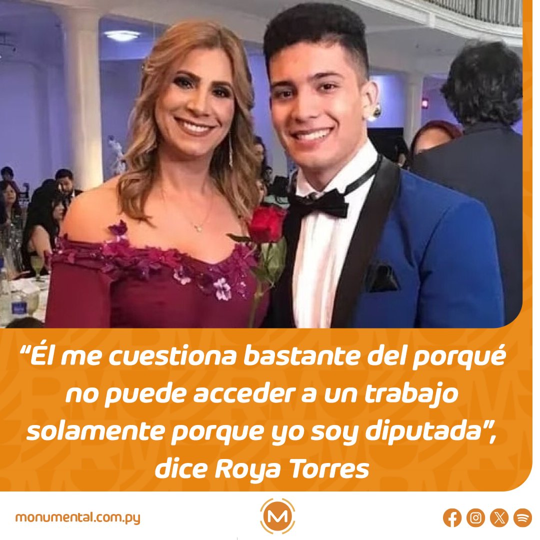 AM_1080's tweet photo. 🔴 ¡La diputada Roya Torres intenta justificar la situación de su hijo que no renunciará!

👉🏼 Culpó a los medios: "No les importa cómo va a sentirse en su círculo de amigos o en la facultad. Ustedes dan siempre noticias sobre la salud mental y sin embargo hacen otra cosa".

🗣️ "Quiere defender su derecho. La prensa tiene doble discurso, porque dicen que los jóvenes deben ocupar cargos y justo mi hijo puede", dijo.

👉🏼 "Con el salario mienten también, no es que percibe G. 10 millones, tenes que ver todos los descuentos", agregó

#AM1080 📻