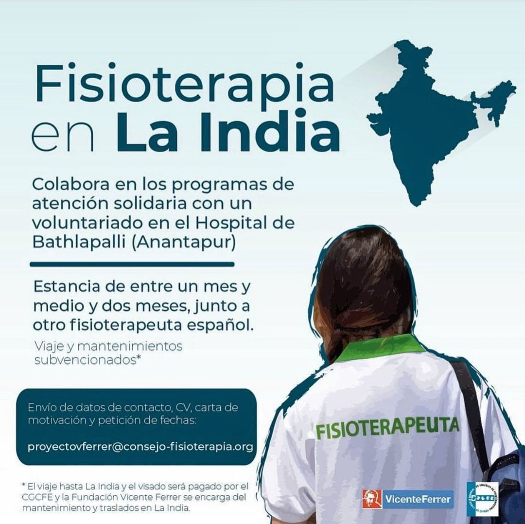 ¡Nuevas plazas para el 2024 de Fisioterapia en La India! Enviar solicitud: proyectovferrer@consejo-fisioterapia.org  Asunto del correo: Tu nombre y dos apellidos.  Adjuntar: CV y carta de motivación. En el email tienes que indicar tus datos de contacto y fechas de tu estancia.