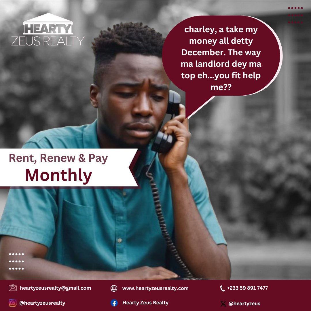 'Problem no dey finish,you for try dey enjoy' and renting should not be part of your wahala.
No rent wahala!!!!
Just ask HZR how!!!! 
Call or WhatsApp us on 0598917477
#easyrenting #rentandpaymonthly #HZR