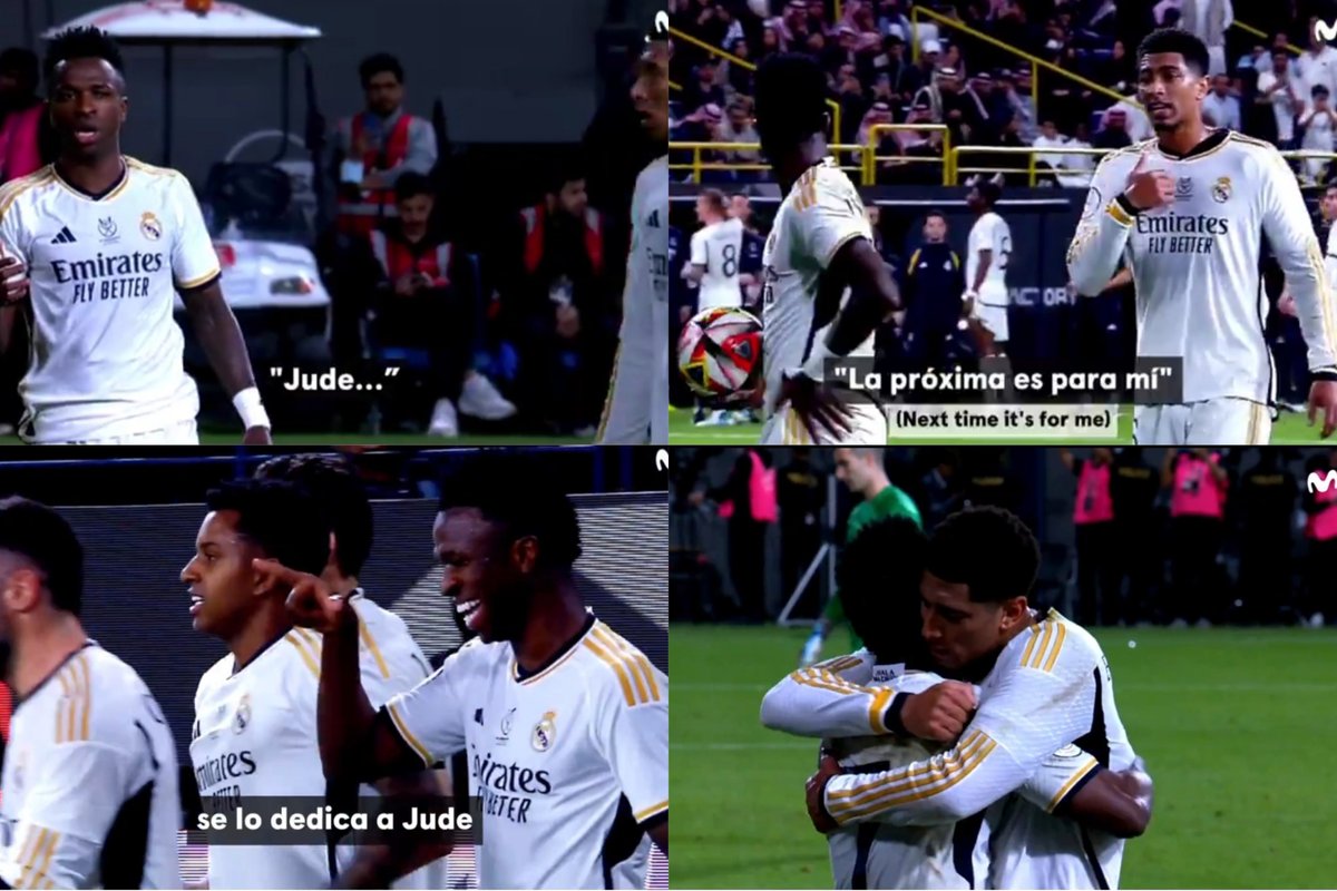 MadridXtra's tweet photo. Jude Bellingham had to take the penalty vs Barcelona yesterday.

Vinicius asked him if he could take it and Bellingham let him.

Bellingham: "Next time it's for me."

Vinicius scored the penalty and dedicated his goal to Jude. 🤍 https://t.co/Ugsb9oXCiM