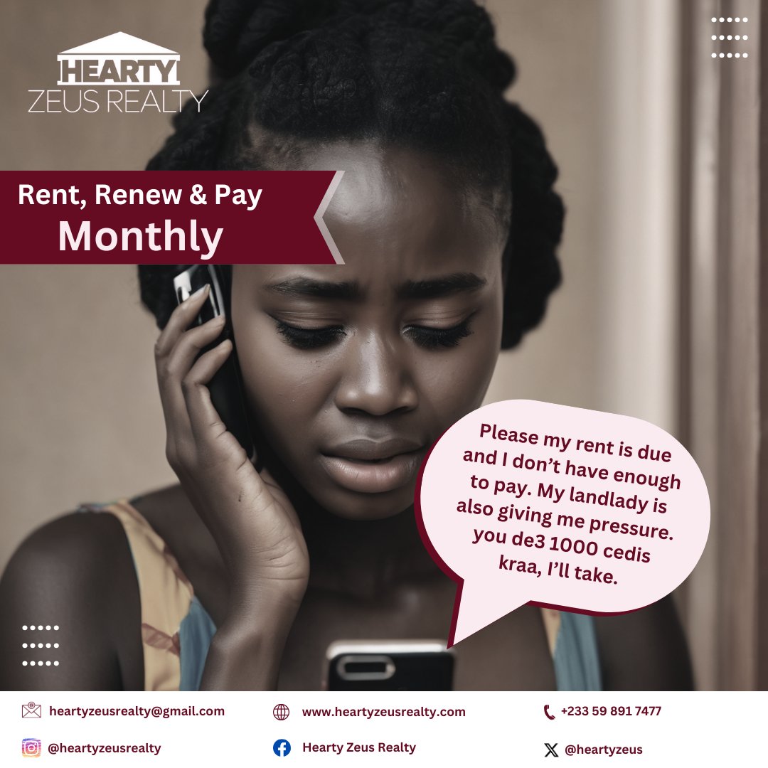 826 renting problems but only 1 solution! 
Join the family of Ghanaians renting the right way.
Just ask HZR how!!!
Call or WhatsApp us on 0598917477

#easyrenting #rentandpaymonthly #HZR #nowahala