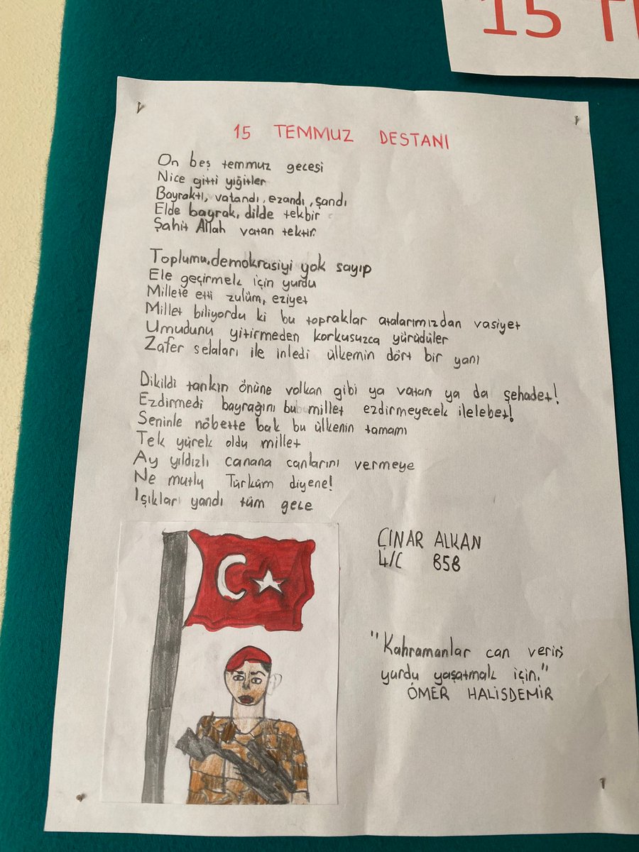 KoseSehit's tweet photo. 15 Temmuz Demokrasi Zaferi ve Şehitleri Anma Günü için yapılmış olan duvar gazetesi, öğrencilerimiz ve öğretmenlerimizin katkıları ile hazırlanmıştır. https://t.co/GZivCzaUNi
