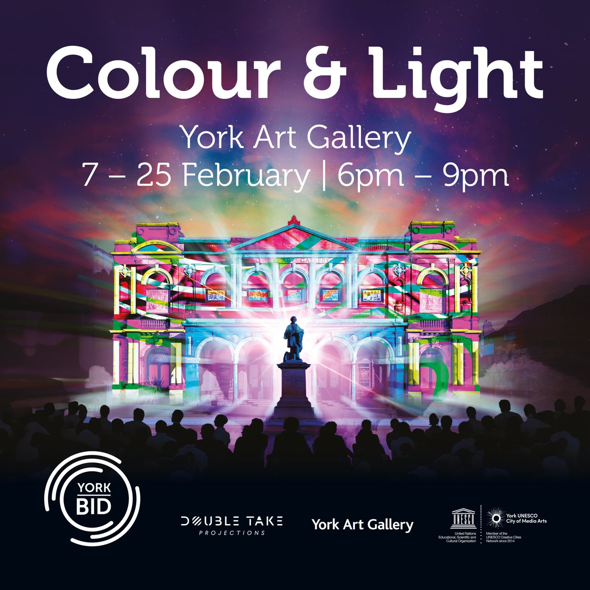 🌈✨ The York BID Colour & Light exhibition is back from 7th-25th February! 🎉✨ 📅 Save the date: 7th-25th February, 6-9pm daily, projections every 10 minutes. 📍 Venue: York Art Gallery, Exhibition Square. 🎟️ Non-ticketed, Free Event.