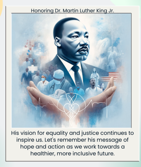 Honoring Dr. Martin Luther King Jr. today - his vision for equality and justice continues to inspire us. Let us remember his message of hope and action as we work towards a healthier, more inclusive future. #MLKDay #Inspiration #EqualityForAll