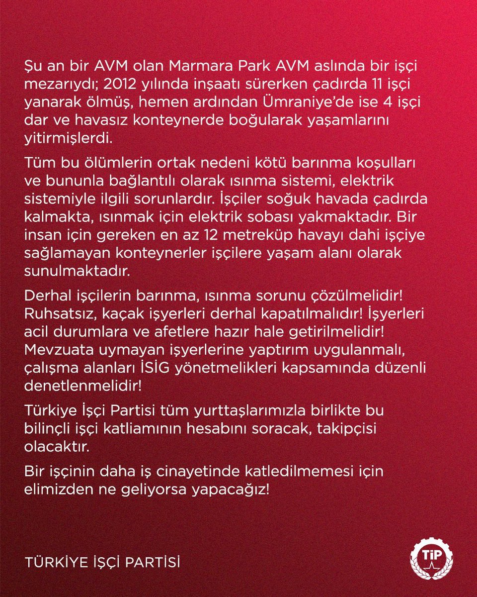 Bir işçinin daha iş cinayetinde katledilmemesi için elimizden ne geliyorsa yapacağız!