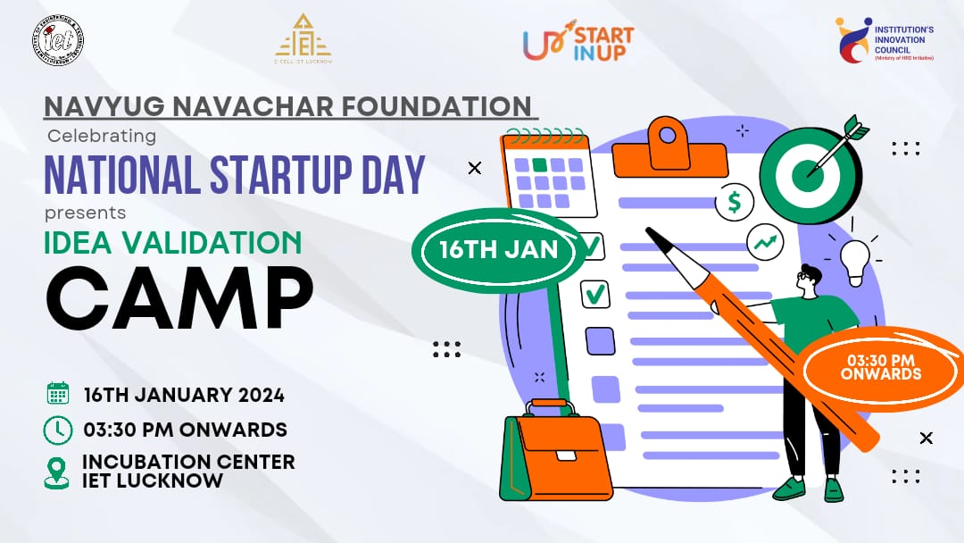 #AspiringEntrepreneur

Got a #startup idea brewing in your mind? It's time to bring it to light! Join us at the #IdeaValidationCamp, where your concepts can find wings🚀

This camp is your golden ticket to turn those sparks of ideas into blazing innovations 
#NationalStartupDay