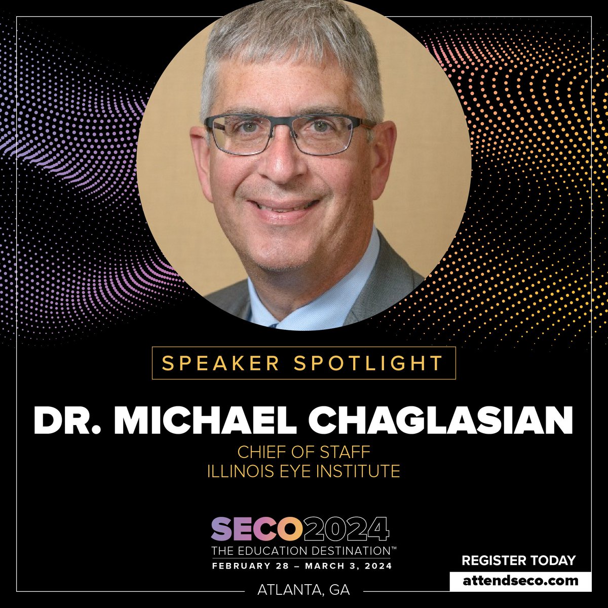 seco_intl's tweet image. 🌟 Speaker Spotlight: Introducing Dr. Michael Chaglasian at SECO 2024! Don't miss his expert insights! Learn more at attendseco.com/course-finder and secure your spot at attendseco.com/register #attendseco #OptometryCE #seco2024 #SEEitatSECO