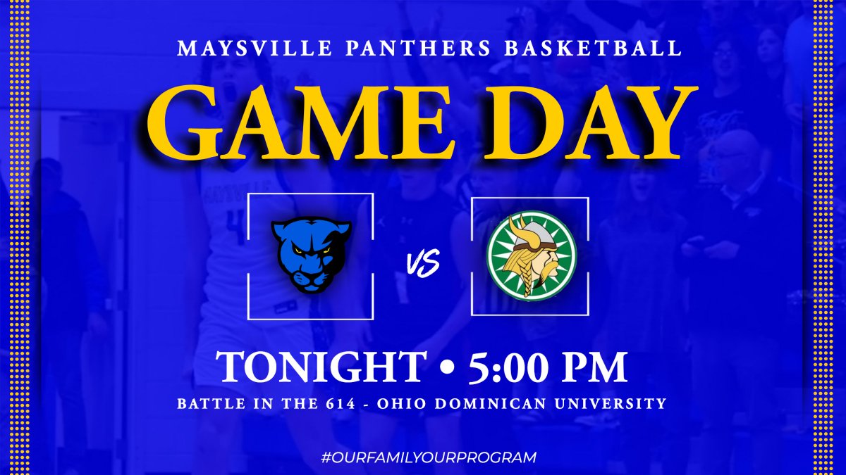 Maysville_Bball's tweet photo. ๐๐จGAMEDAY ALERT๐จ๐
The Panthers will be traveling to Ohio Dominican University tonight to take on the 8-2 Johnstown Northridge Vikings at the Battle in the 614! #OurFamilyOurProgram https://t.co/koIXCjwrnP