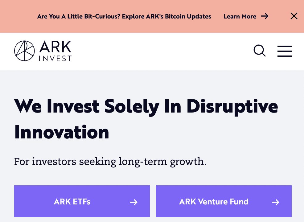 BitcoinMagazine's tweet photo. NEW: Cathie Wood's Ark Invest updates its home page to showcase their new #Bitcoin ETF 🔥 https://t.co/sD4DYCIagU