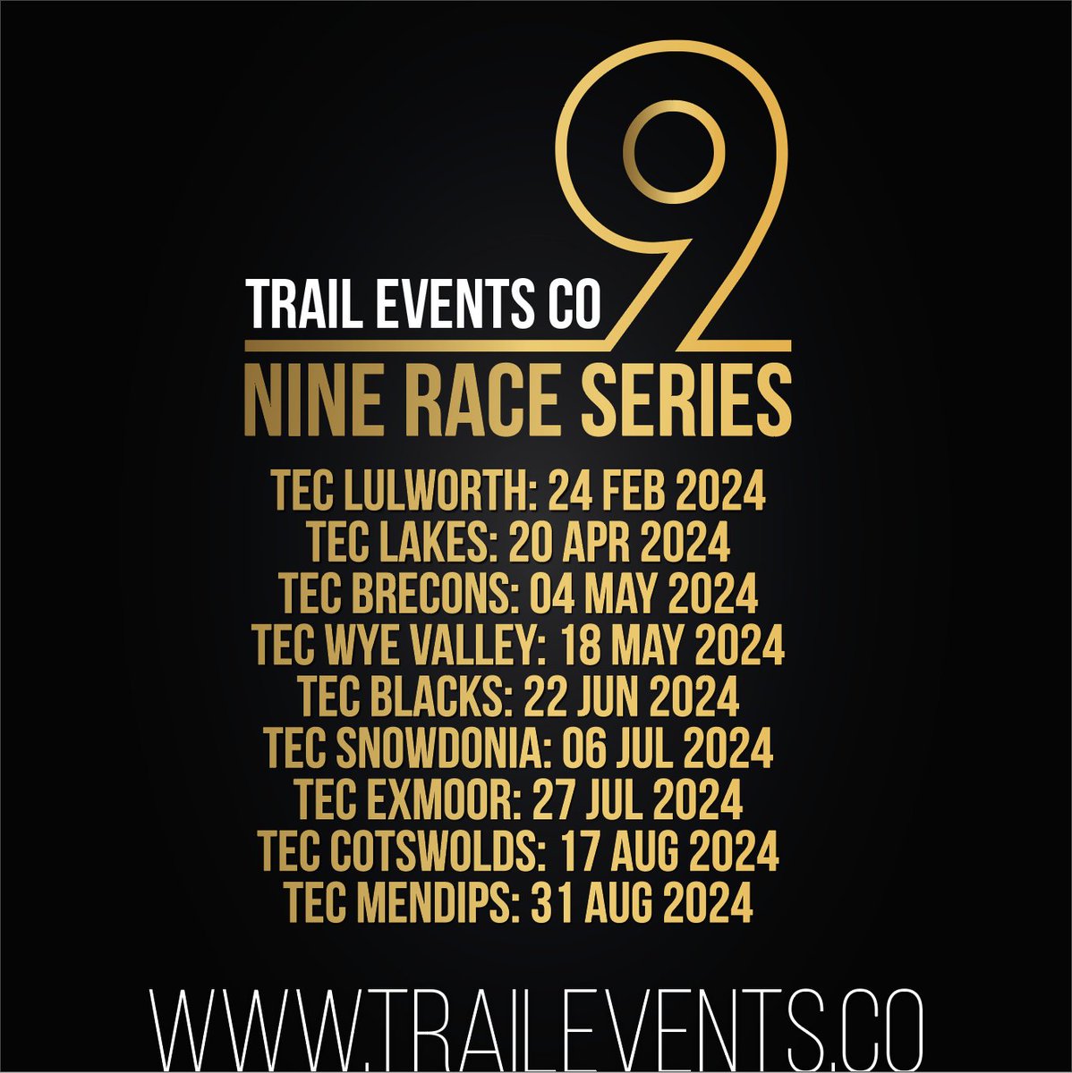 THE GOLDEN NINE SEASON TICKET

Purchase a golden ticket and save yourself 25% on entry fees. 
If you're looking for a 2024 challenge, this might be the one! 
trailevents.co/events/tec-9-s…
⁠
#TrailEventsCo #UltraRunning #MindOverTrail #UKTrailRunners #EnduranceRunning ⁠