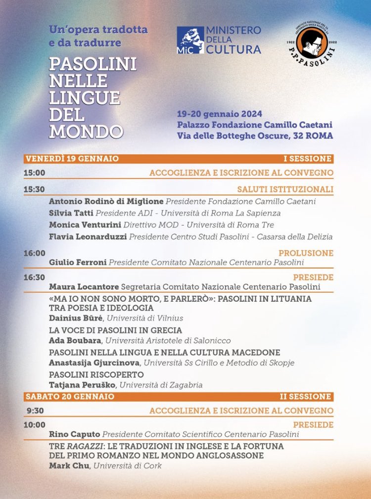 PPPasolini100's tweet photo. Un altro importantissimo convegno si terrà a Roma il prossimo 19 e 20 gennaio,  presso la Fondazione Camillo Caetani. 
“Un’opera tradotta e da tradurre. Pasolini nelle lingue del mondo” è ideato e curato dai professori @maura_locantore e #angelofavaro https://t.co/5EWxoEg68a