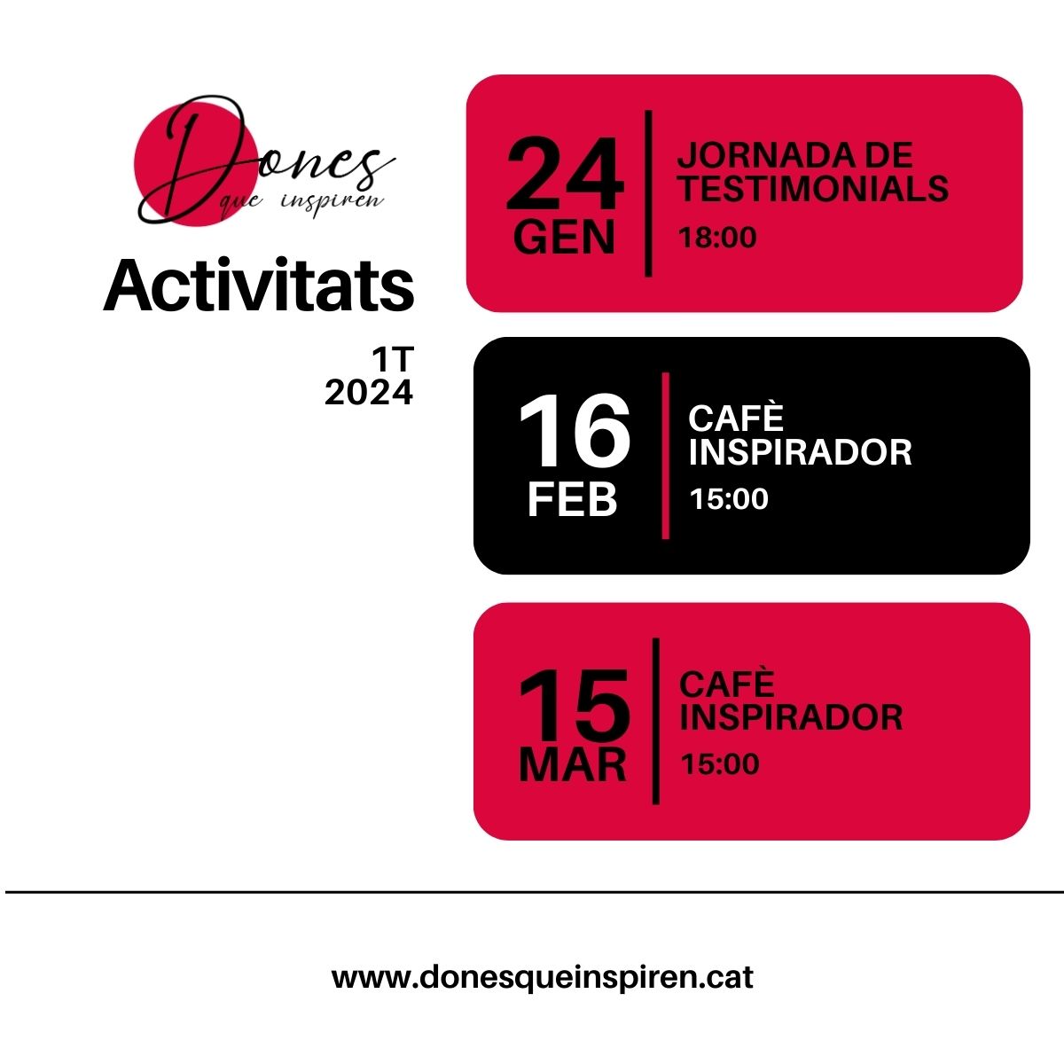 donesinspiren's tweet photo. Comencem un nou any i ja tenim unes quantes activitats a l'agenda. I és que quan les #DonesQueInspiren s'ajunten, passen coses molt boniques! Si encara no has fet el pas, a què esperes?
https://t.co/wwocjuibvR https://t.co/8DvN20IxBw